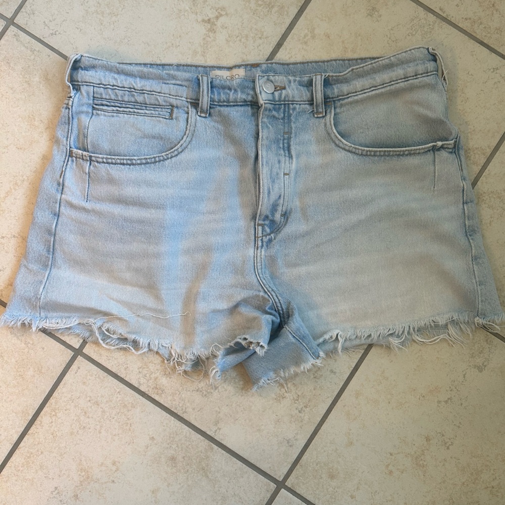 Pilcro Light Blue High-Rise Frayed Denim Shorts (Anthropologie)